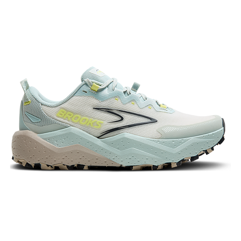 Brooks Caldera 8 — Bit of Blue - Quince - Flame — Size B — Width 7.5 — Front View