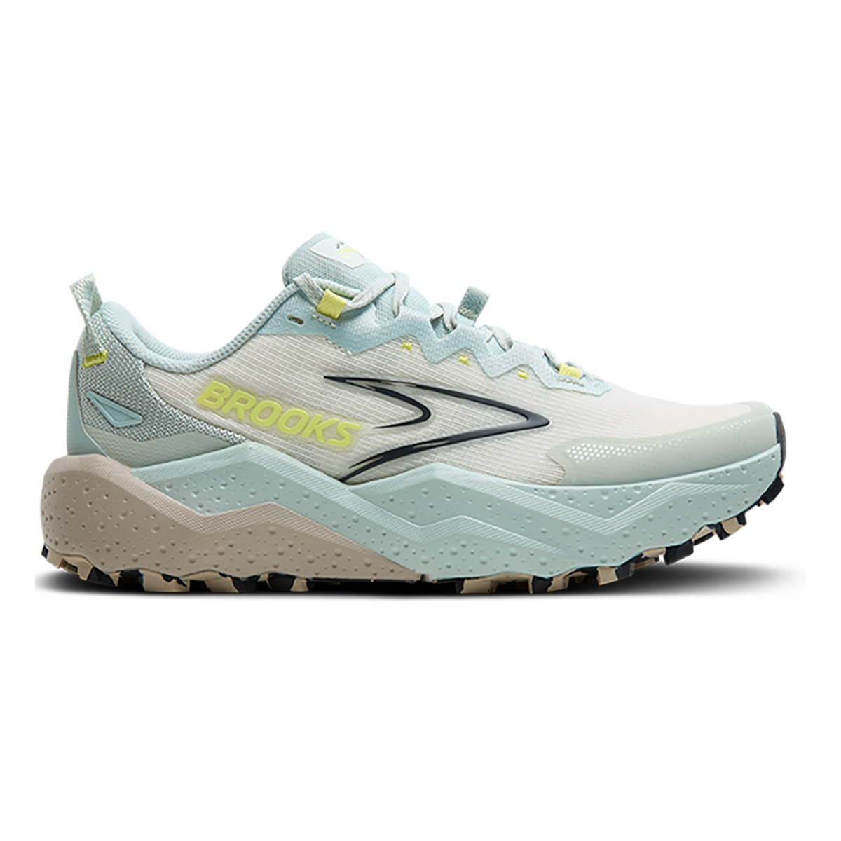 Brooks Caldera 8 — Bit of Blue - Quince - Flame — Size B — Width 7.5 — Front View