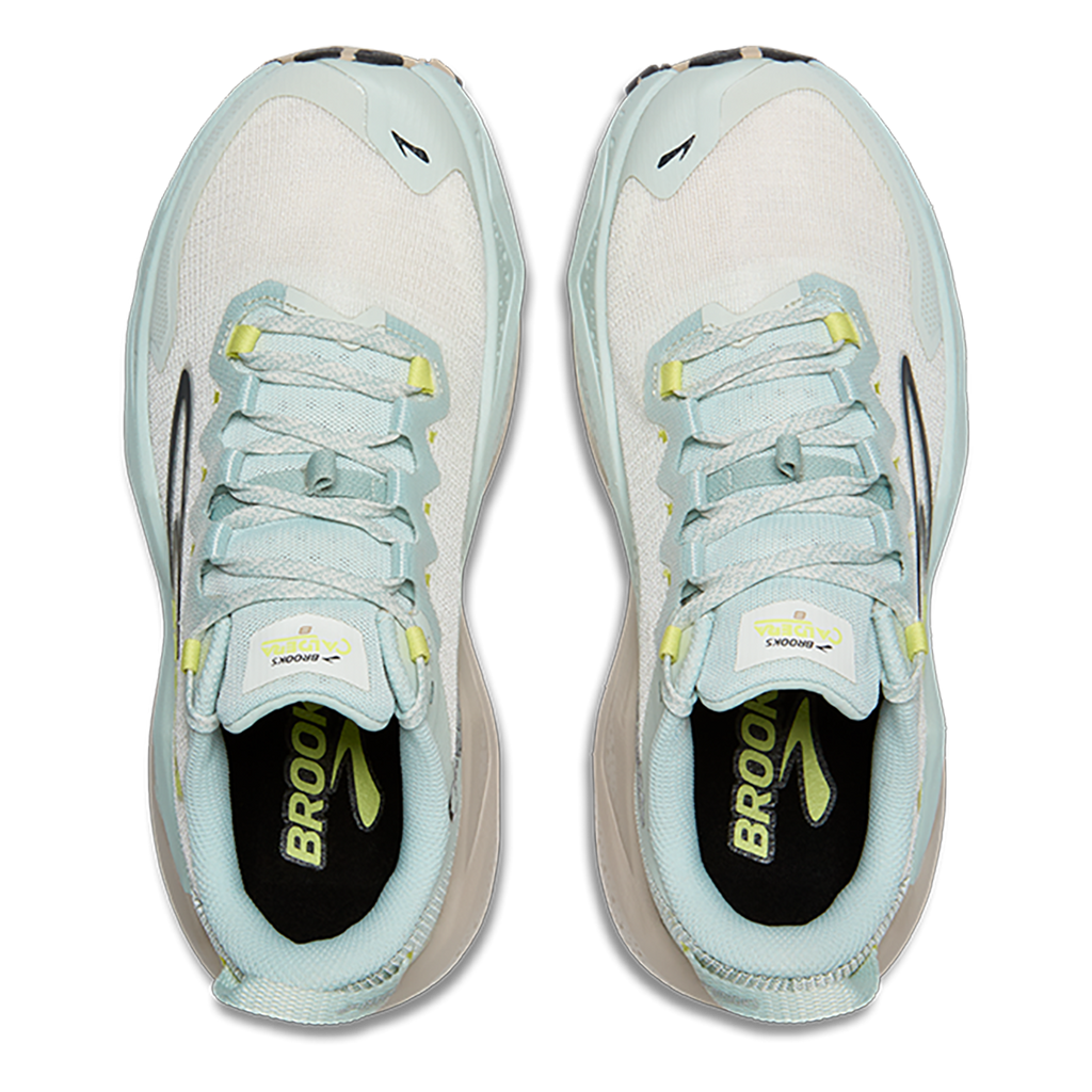 Brooks Caldera 8 — Bit of Blue - Quince - Flame — Size B — Width 7.5 — Back View