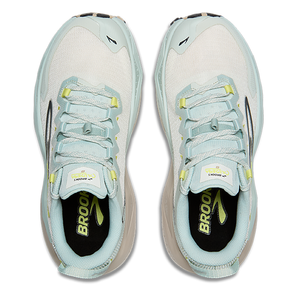 Brooks Caldera 8 — Bit of Blue - Quince - Flame — Size B — Width 7.5 — Back View