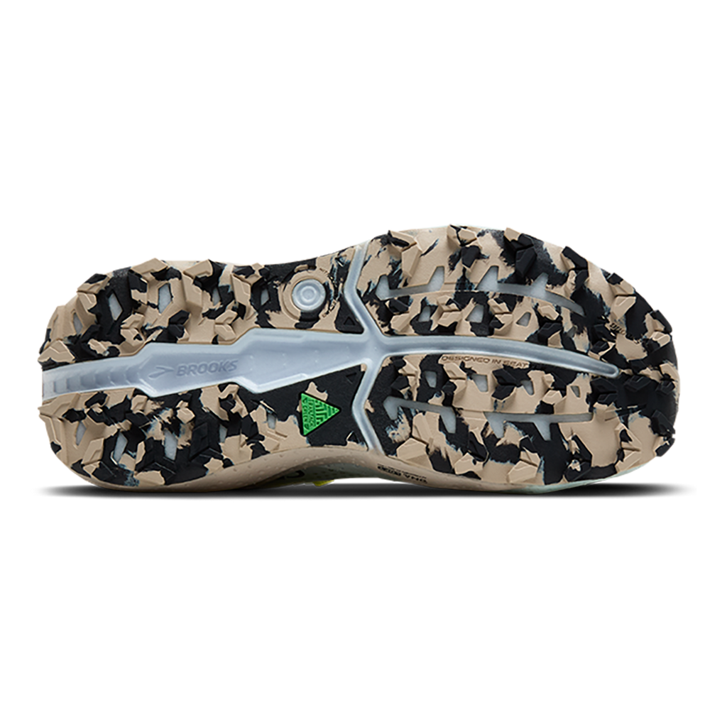 Brooks Caldera 8 — Bit of Blue - Quince - Flame — Size B — Width 7.5 — Top View
