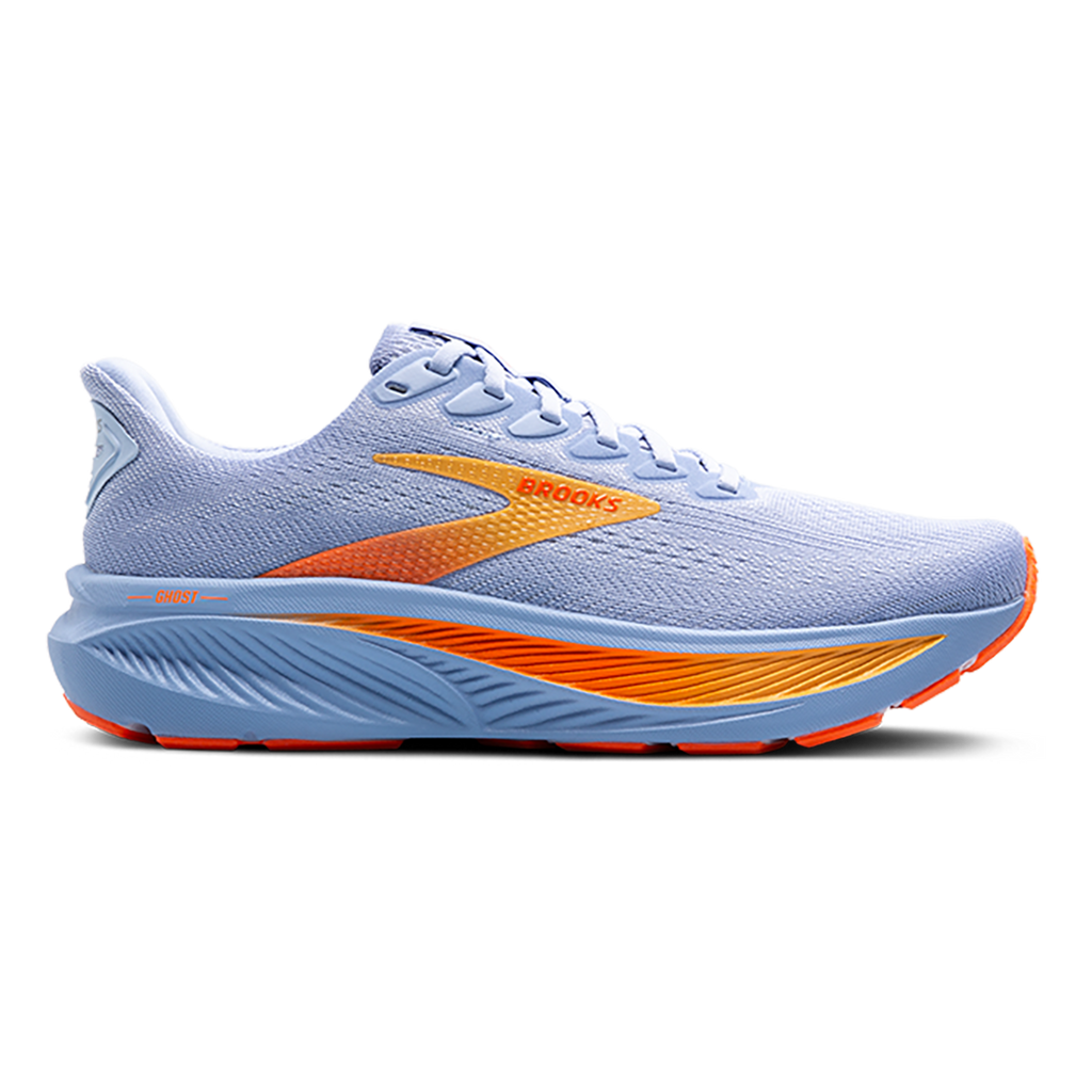 Brooks Ghost 17 — Blue Heron - White - Orange — Size B — Width 5 — Front View
