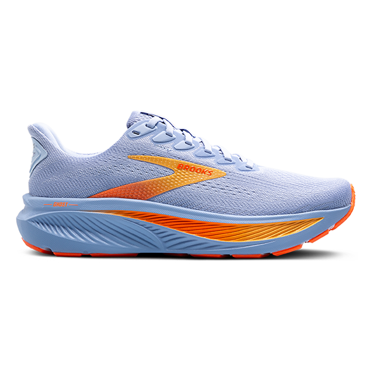 Brooks Ghost 17 — Blue Heron - White - Orange — Size B — Width 5 — Front View