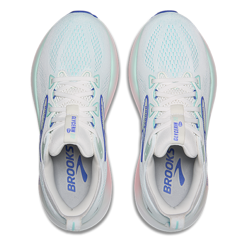 Brooks Glycerin 22 White - Limpet Shell - Amparo Blue — White - Limpet Shell - Amparo Blue — Size B — Width 5 — Back View