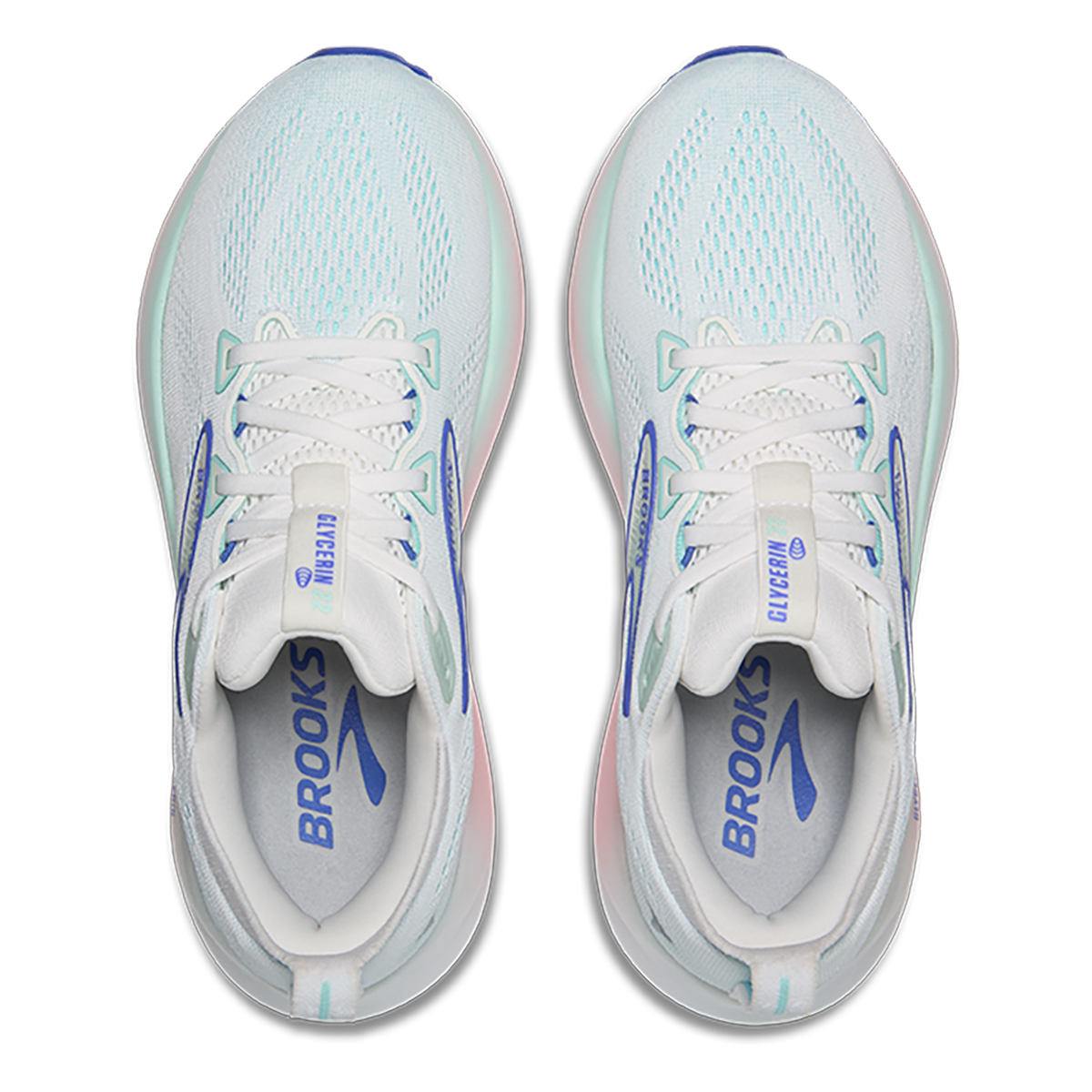 Brooks Glycerin 22 White - Limpet Shell - Amparo Blue — White - Limpet Shell - Amparo Blue — Size B — Width 5 — Back View