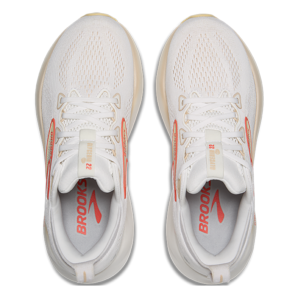 Brooks Glycerin 22 White - Almond Peach - Hot Coral — White - Almond Peach - Hot Coral — Size B — Width 5 — Back View
