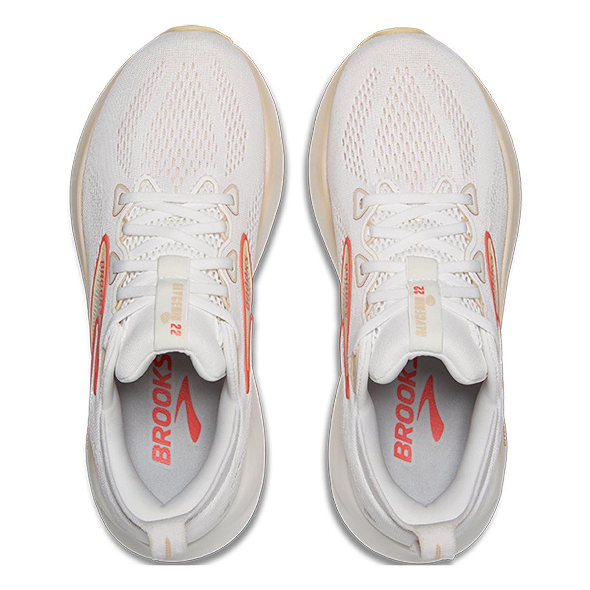 Brooks Glycerin 22 White - Almond Peach - Hot Coral — White - Almond Peach - Hot Coral — Size B — Width 5 — Back View