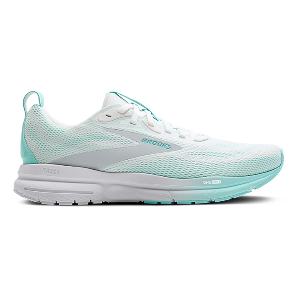 Brooks Trace 4 — Bright White - Limpet - Black — Size B — Width 7 — Front View