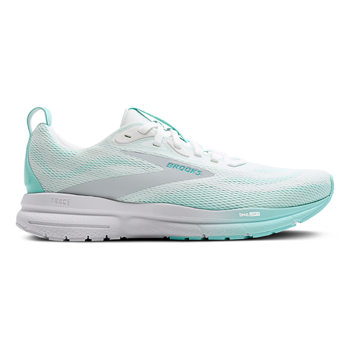 Brooks Trace 4 — Bright White - Limpet - Black — Size B — Width 7 — Front View