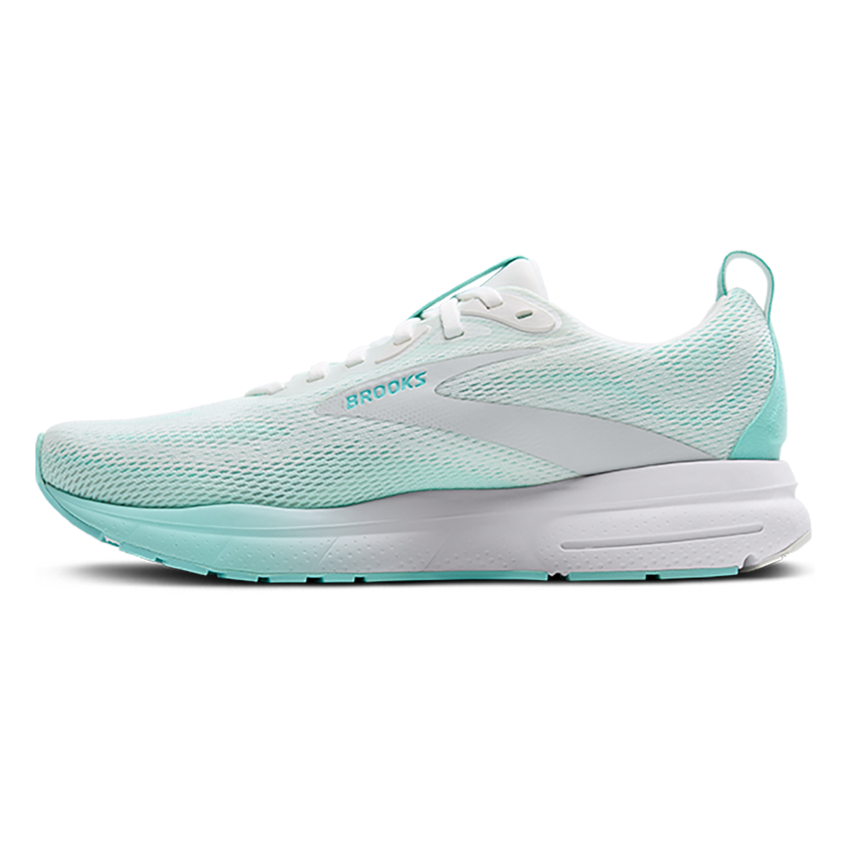 Brooks Trace 4 — Bright White - Limpet - Black — Size B — Width 7 — Side View