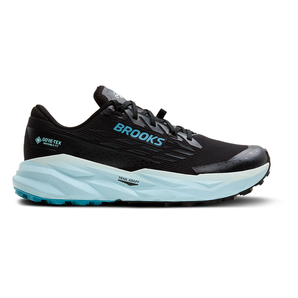 Brooks Cascadia 19 GTX — Black - Ebony - Blue Flower — Size B — Width 7 — Front View