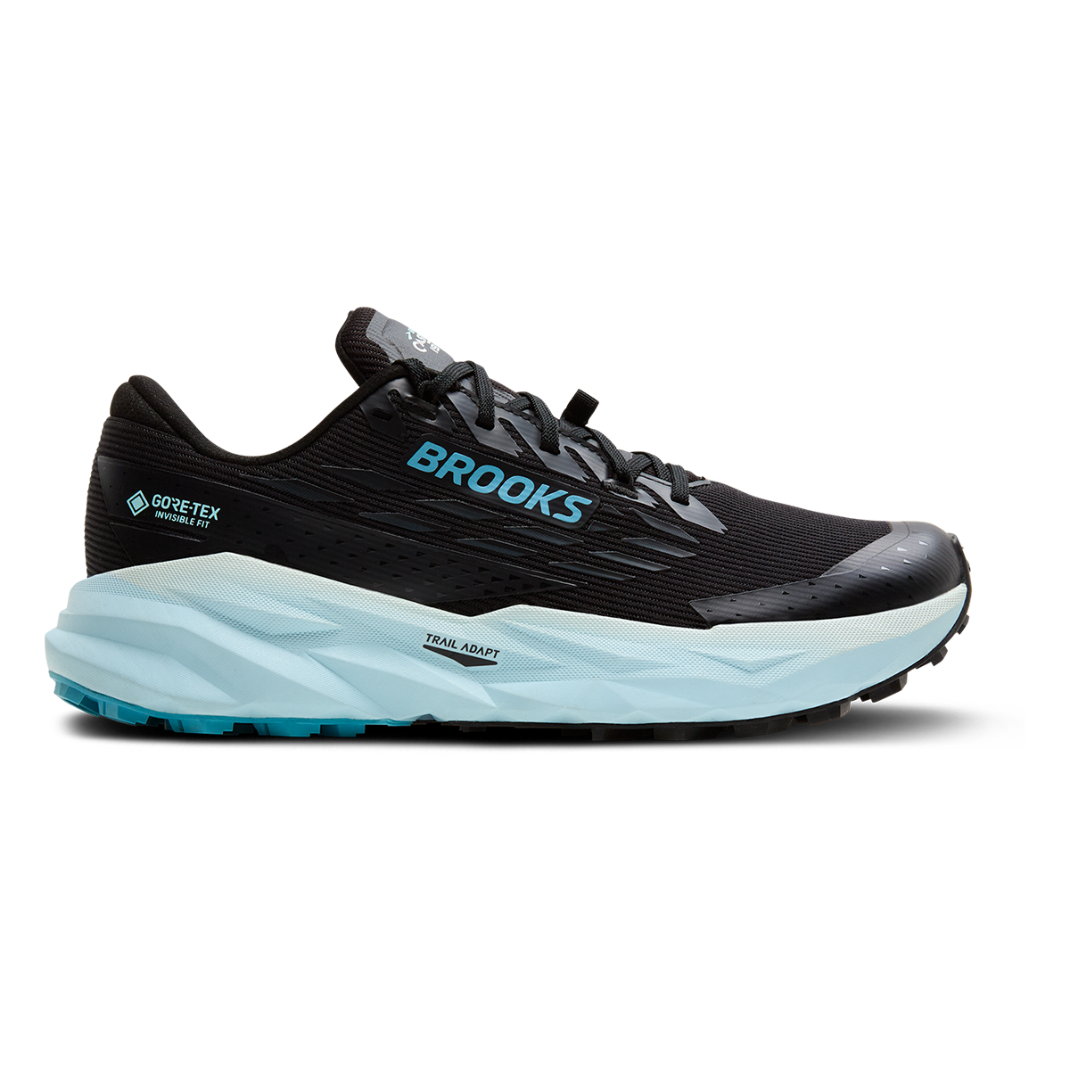 Brooks Cascadia 19 GTX — Black - Ebony - Blue Flower — Size B — Width 7 — Front View