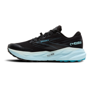 Brooks Cascadia 19 GTX — Black - Ebony - Blue Flower — Size B — Width 7 — Top View