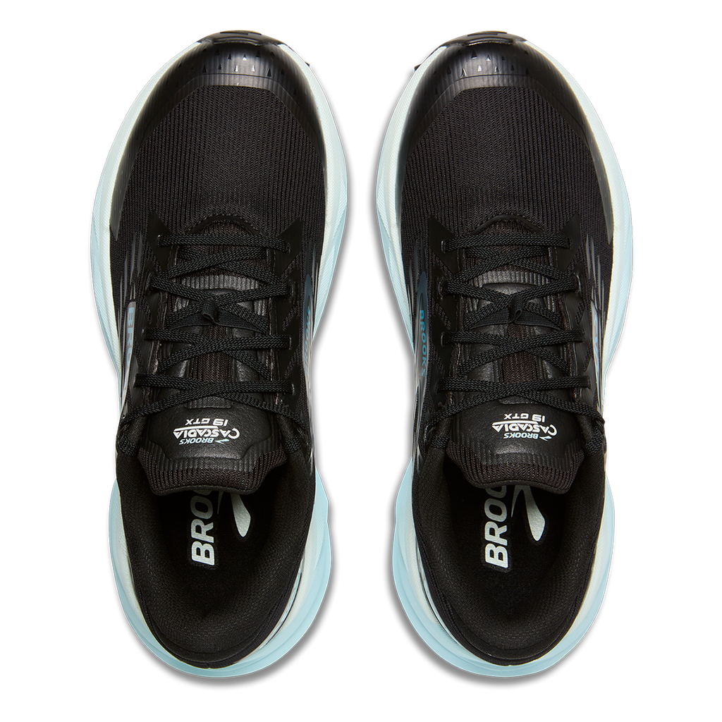 Brooks Cascadia 19 GTX — Black - Ebony - Blue Flower — Size B — Width 7 — Back View