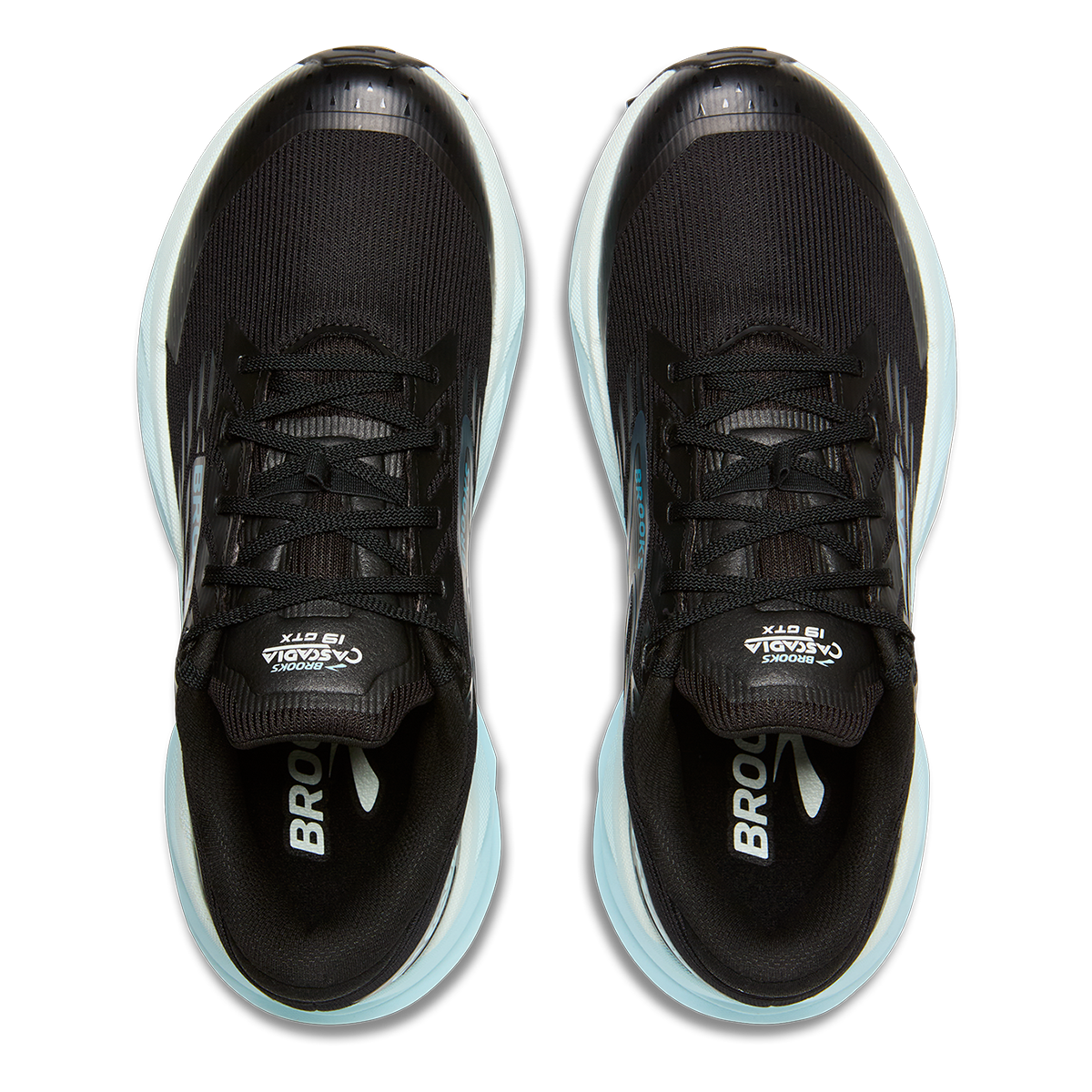 Brooks Cascadia 19 GTX — Black - Ebony - Blue Flower — Size B — Width 7 — Back View