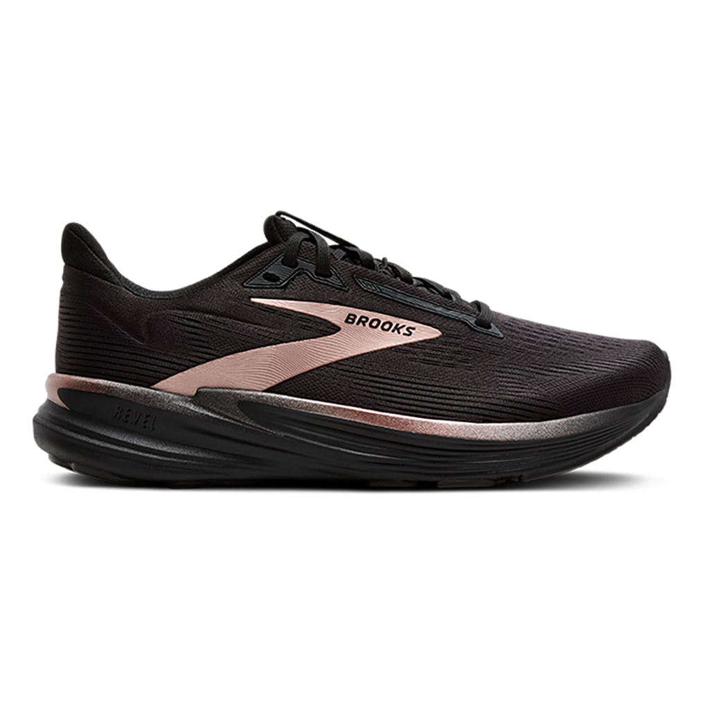 Brooks Revel 8 — Black - Black - Rose Gold — Size B — Width 7.5 — Front View