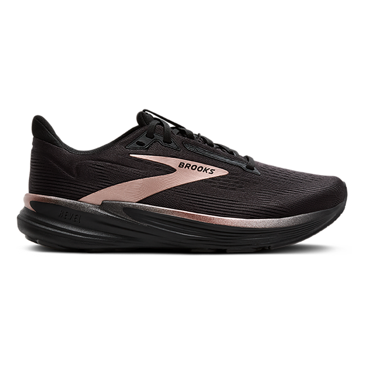 Brooks Revel 8 — Black - Black - Rose Gold — Size B — Width 7.5 — Front View