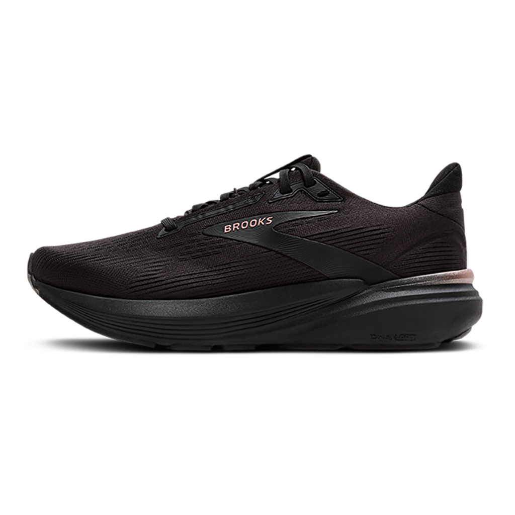 Brooks Revel 8 — Black - Black - Rose Gold — Size B — Width 7.5 — Side View