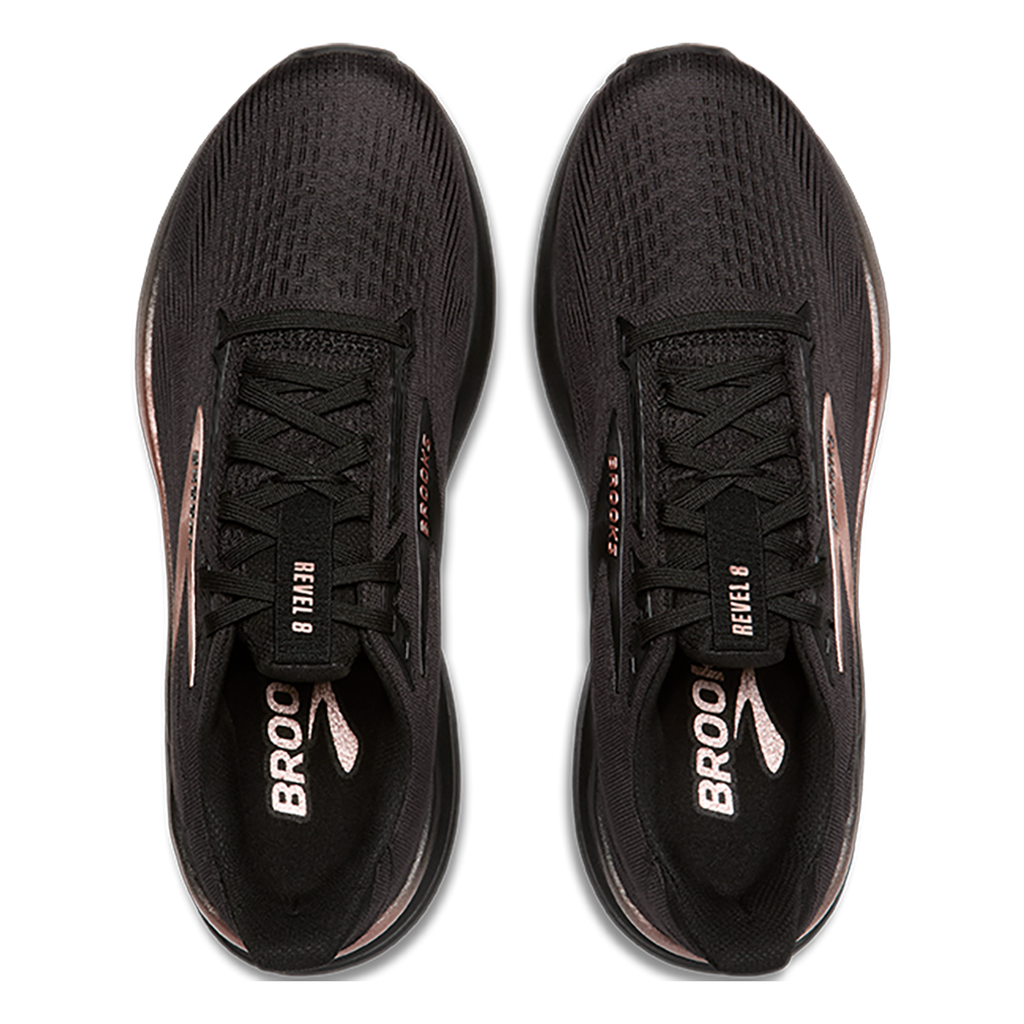 Brooks Revel 8 — Black - Black - Rose Gold — Size B — Width 7.5 — Back View