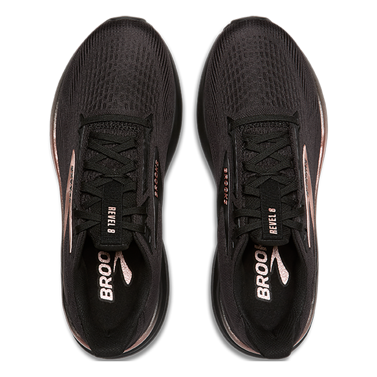 Brooks Revel 8 — Black - Black - Rose Gold — Size B — Width 7.5 — Back View
