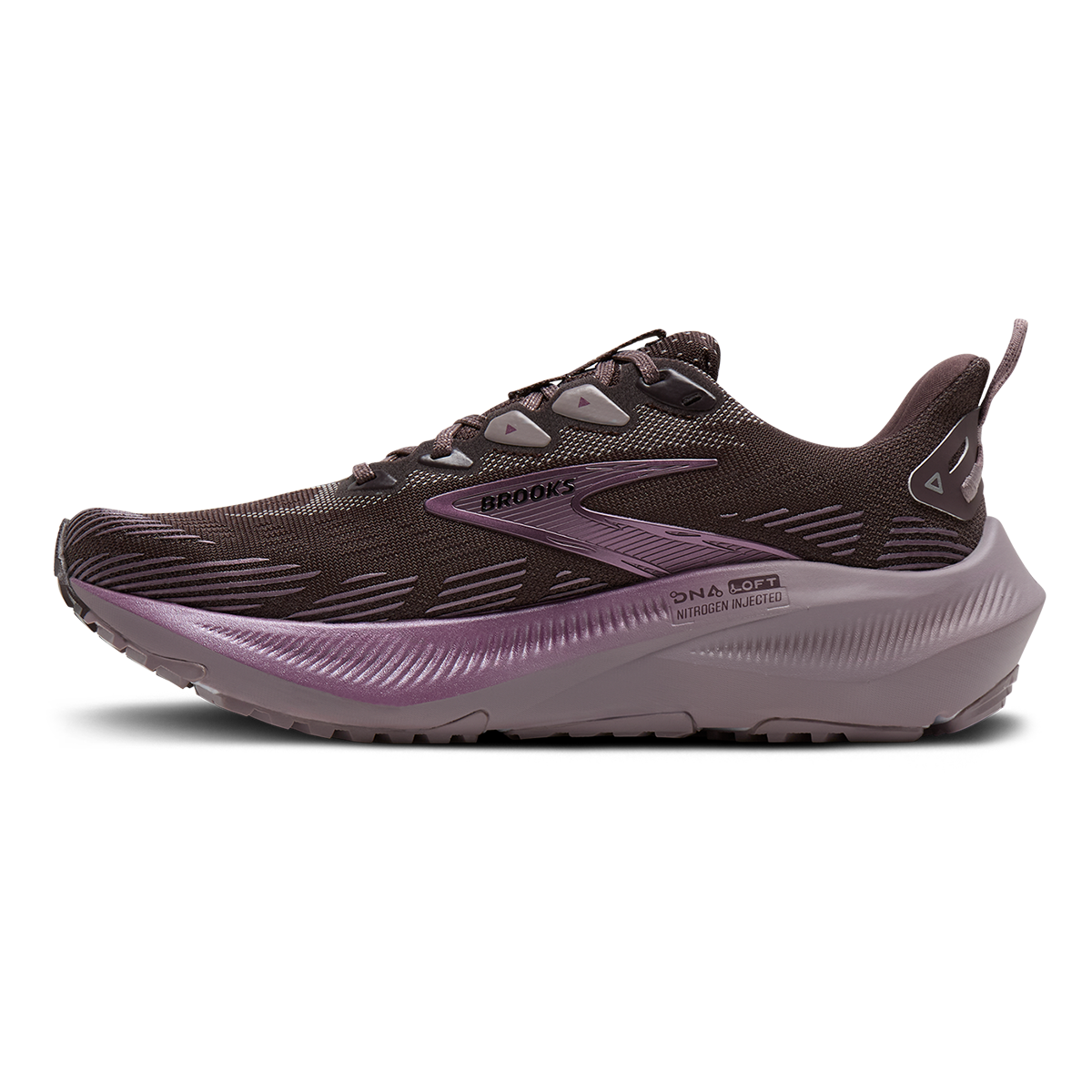 Brooks Ghost Trail Capsule Collection — Raisin - Purple - Metallic — Size B — Width 5 — Side View
