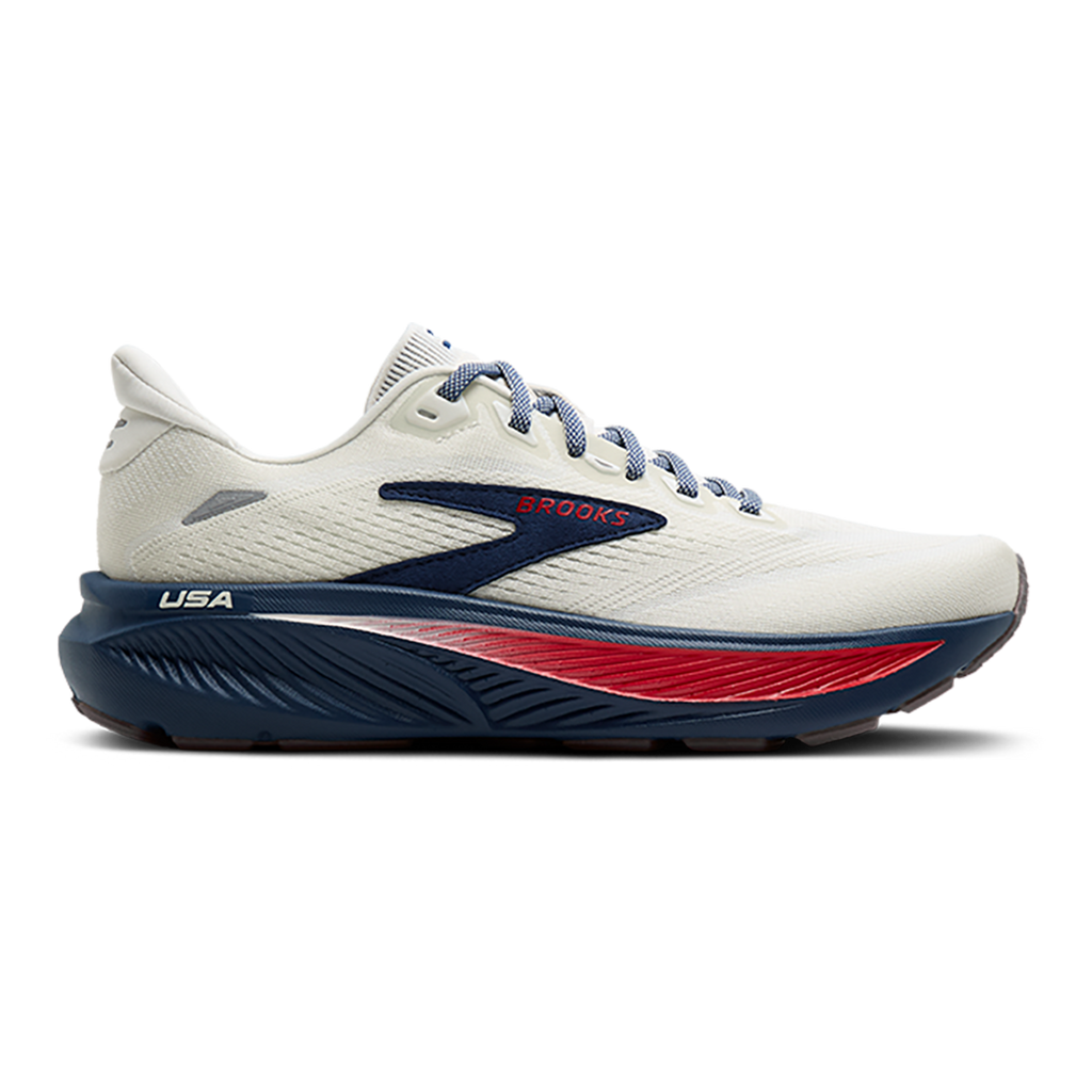 Brooks Ghost 18 USA — Coconut - Red - Blue — Size B — Width 7 — Front View