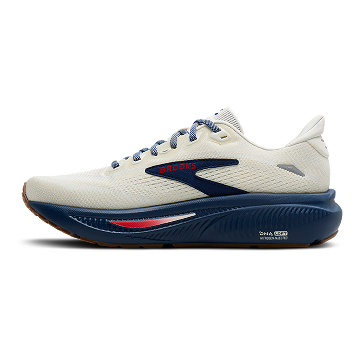 Brooks Ghost 18 USA — Coconut - Red - Blue — Size B — Width 7 — Side View