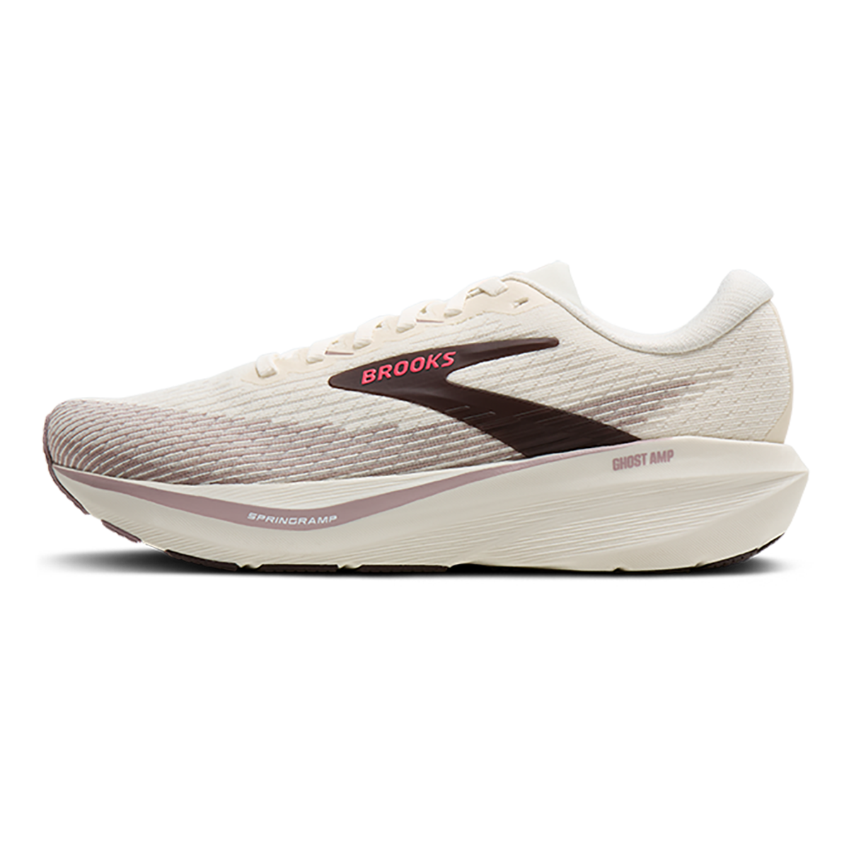 Brooks Ghost Amp — Arctic Wolf - Dove - Pink — Size B — Width 5.5 — Side View