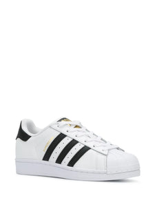adidas Superstar White/Black/Gold Sneakers — Black/White — Size US M 9.5 - US W 11 — Top View