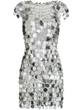 Rabanne Sequin Chain Disc Mini Dress — Red/ Silver — Size XS — Front View