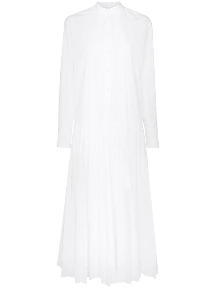 Valentino Garavani Pleated Cotton Blend Poplin Dress — White — Size XS — Front View