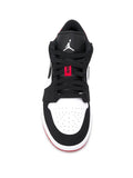 Air Jordan 1 Low Black Toe Sneakers — White/Red/Black Leather — Size US M 11.5 - US W 13 — Top View