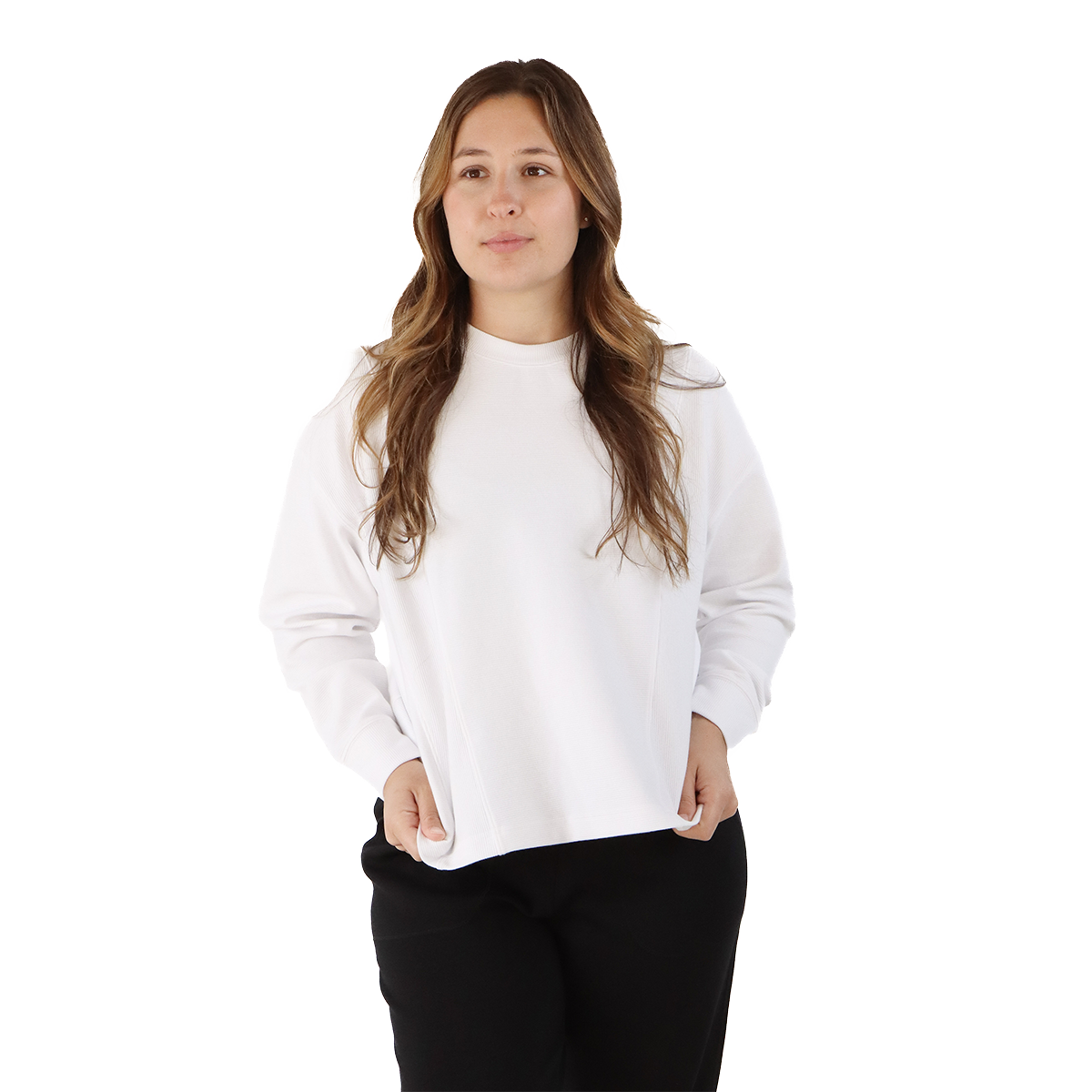 F2R Ottoman Rib Long Sleeve Top — Black — Size XSmall — Front View