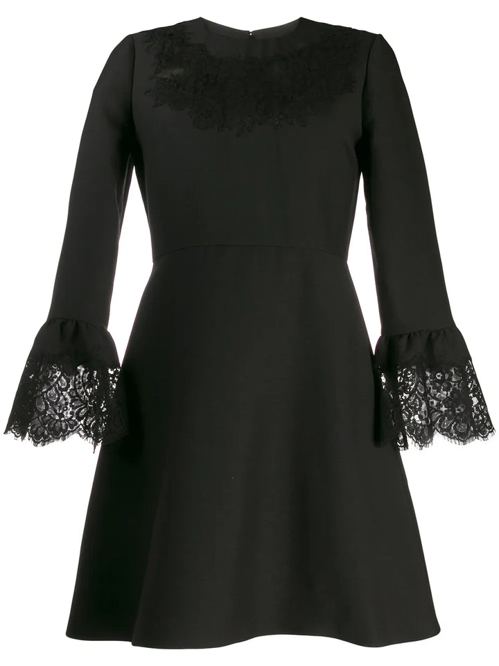 Valentino Garavani Lace Insert Short Dress — Black/ Red — Size S — Front View