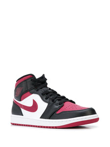 Air Jordan 1 Mid Bred Toe Sneakers — Black/Gym Red — Size US M 11.5 - US W 13 — Top View