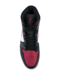 Air Jordan 1 Mid Bred Toe Sneakers — Black/Gym Red — Size US M 11.5 - US W 13 — Top View