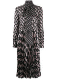 Valentino Garavani Double Vlogo Pussy Bow Dress — Black/ White/ Pink — Size XS — Front View