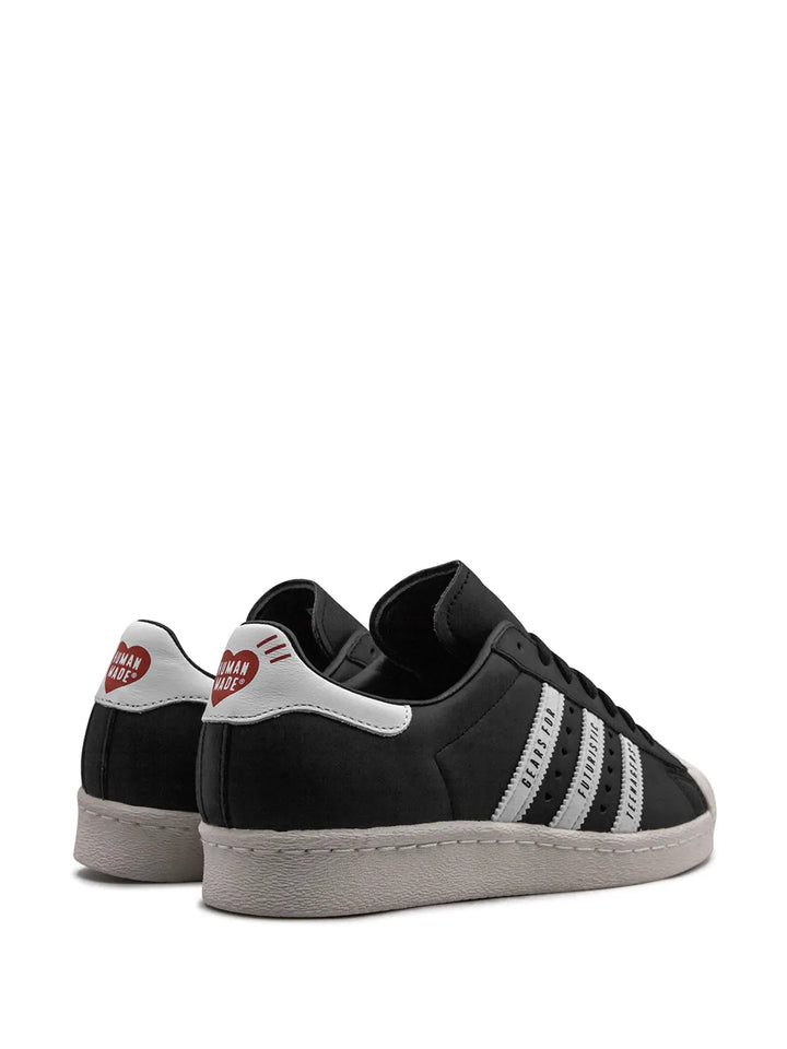 adidas Superstar 80S Human Made Black Sneakers — Black/White — Size US M 4 - US W 5.5 — Back View