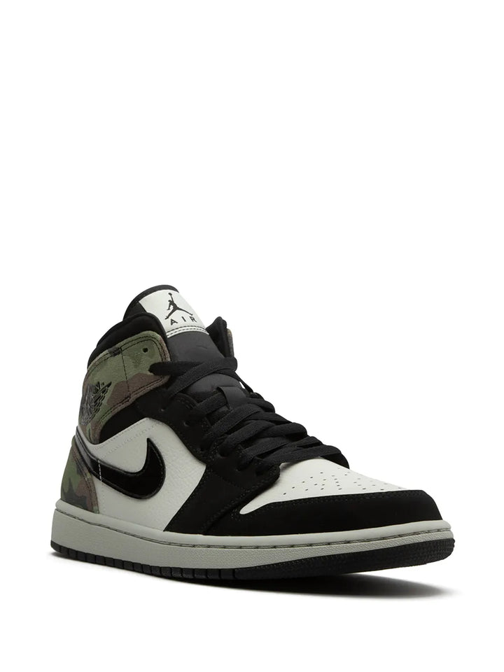 Air Jordan 1 Mid Camo Sneakers — Black/White — Size US M 10.5 - US W 12 — Side View