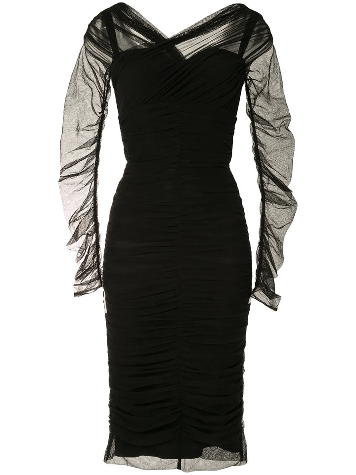 Dolce Gabbana Draped Midi Dress — Black — Size XS — Front View