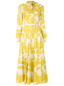 Valentino Garavani Printed Silk Twill Dress — White/ Yellow — Size S — Front View