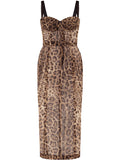 Dolce Gabbana Leopard Print Bustier Midi Dress — Brown — Size XS — Front View