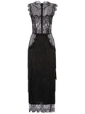 Dolce Gabbana Fringe Detail Lace Sheath Dress — Black — Size XS — Front View