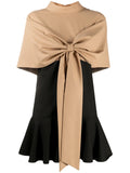 Atu Body Couture Bow Front Dress — Beige/ Black — Size XS — Front View