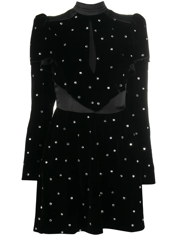 Philosophy Di Lorenzo Serafini Crystal Embellished Velvet Evening Dress — Black — Size XS — Front View