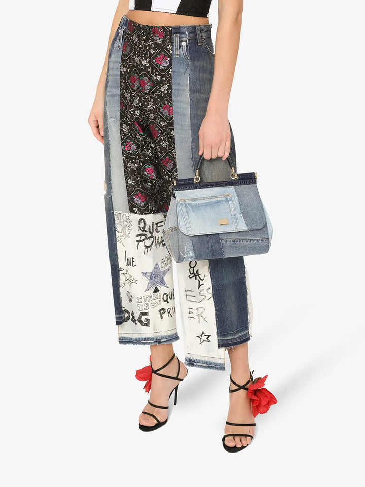 Dolce Gabbana Large Sicily Patchwork Denim Shoulder Bag — Same as shown — Size One Size — Detail View