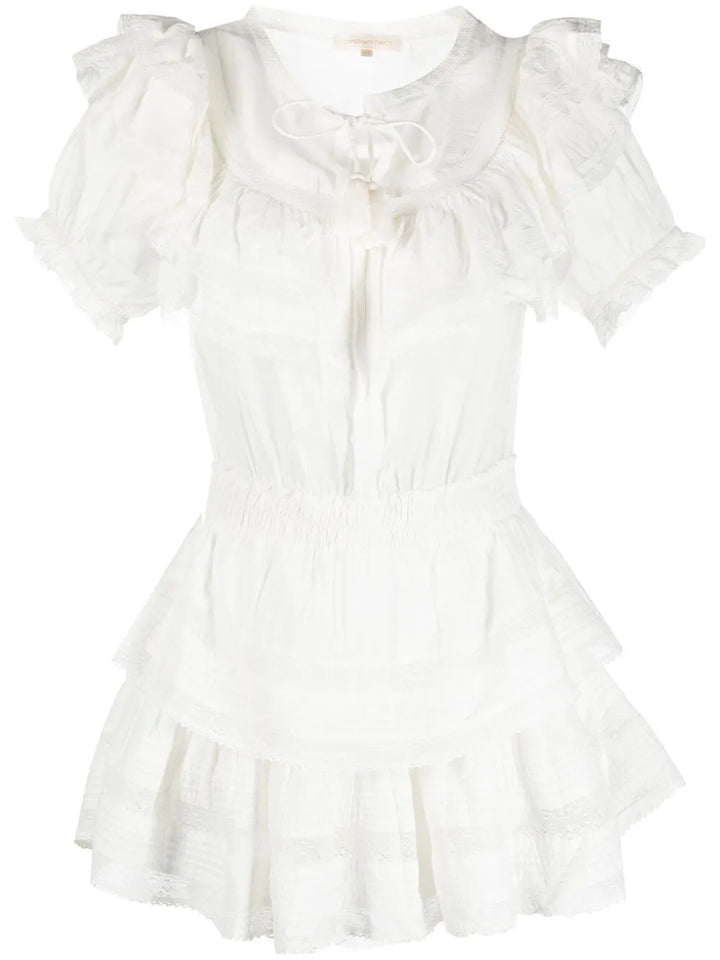 Loveshackfancy Liv Ruffled Trim Dress — White — Size XS — Front View