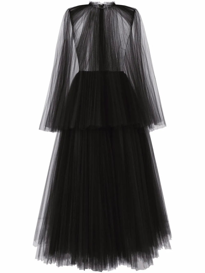 Dolce Gabbana Cape Detail Tulle Midi Dress — Black/ Red — Size XS — Front View