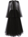 Dolce Gabbana Cape Detail Tulle Midi Dress — Black/ Red — Size XS — Front View