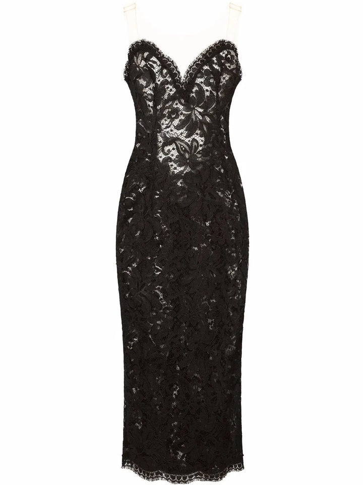 Dolce Gabbana Sleeveless Tulle Midi Dress — Black — Size XS — Front View
